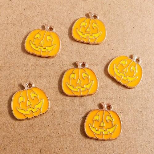 10pcs 20*20mm Enamel Pumpkin Charms for Jewelry Making DIY Halloween Earrings Pendants Necklaces Keychain Crafts Accessories