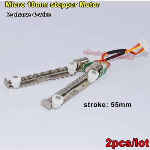 2pcs/lot Mini Micro 10mm 2-Phase 4-Wire Stepper Motor 55mm Long Linear Screw Gear Shaft