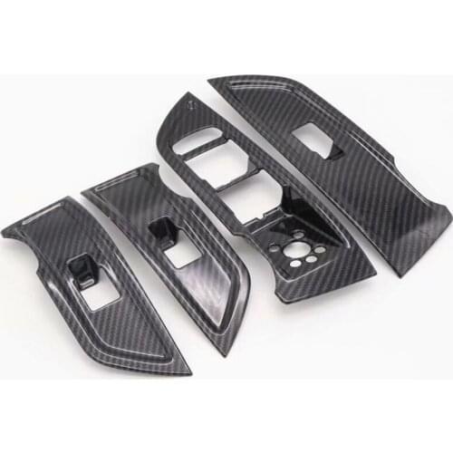 For Audi Q5L 2018 4PCS Carbon Fiber ABS Chrome Car Interior Door Window Lift Glass Switch Buttons Cover Trim Molding Car Styling