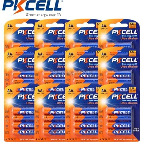 48Pcs/12Card PKCELL 1.5V E91 AM3 MN1500 LR6 AA Alkaline Batteries For electric toys camera flash razors