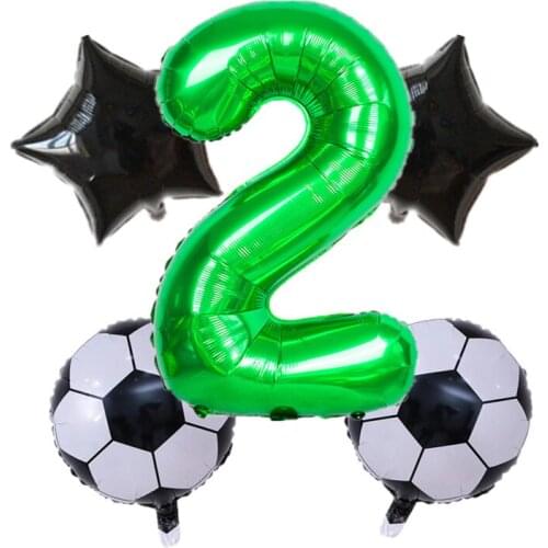 5pcs/set 32inch Green Number Foil Balls Baby Shower Birthday Decor with 18inch Football Foil Balloon Soccer Helium Air Globos