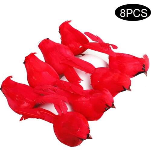 8Pcs Realistic Cute Fat Cardinal Clip On Christmas Tree Ornament Wreaths Decorations With Alligator Clips Red Feathers