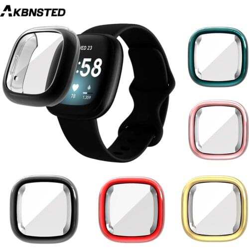 AKBNSTED Case For Fitbit Versa 3/Sense Soft TPU Protection Frame Full Protective Shell Replacement Watch Cover For Sense/Versa3