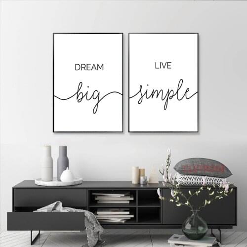 Dream Big Live Simple Life Quote Black And White Wall Art Prints Canvas Paintings Nordic Poster Pictures Bedroom Home Decoration