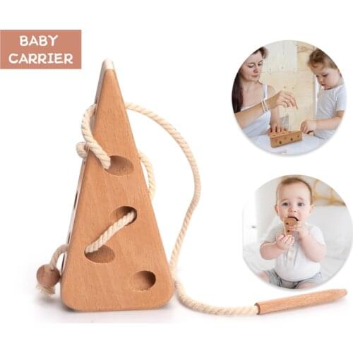 Wooden Lacing Cheese Threading Toys for Toddlers Montessori Wood Cheese Block Puzzle Travel Game Early Learning Birthday Gift