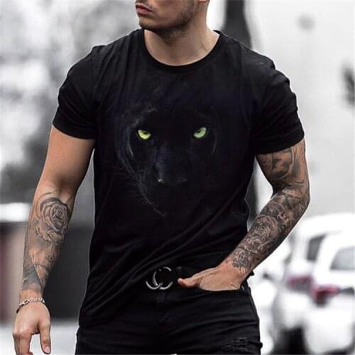 New mens summer loose round neck black panther digital printing short-sleeved T-shirt top 3D printing milk silk