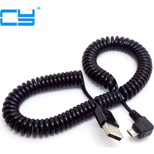 3M/10FT 90 degree right elbow Spring Coiled USB 2.0 Male to Micro USB Data Sync Charger Cable for Android mobile phones
