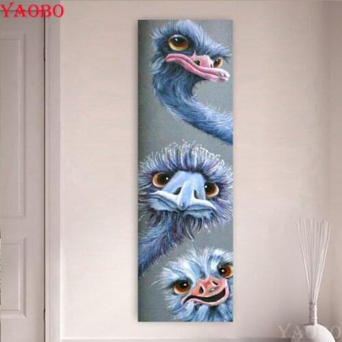 Drop shipping 5D Full Square/Round Drill large DIY Diamond Painting three Ostrich 3D Embroidery Cross Stitch Mosaic Home Decor
