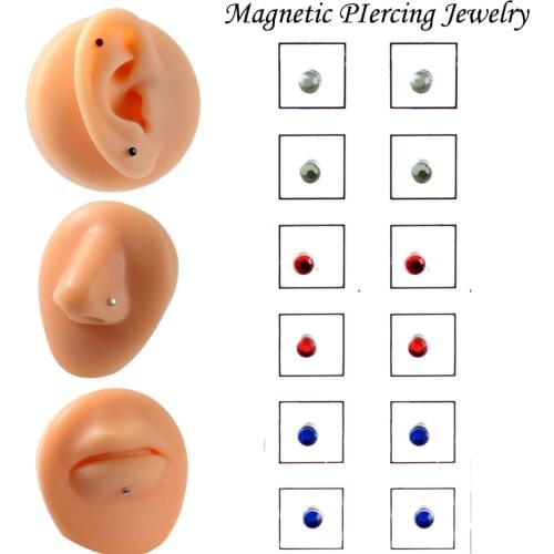 12pcs/Card Magnet Ear Tragus Cartilage Lip Labret Stud Nose Ring Fake Cheater Non Pierced Jewelry Magnetic Earring Piercings