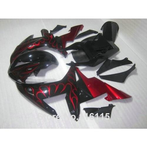 ABS full Fairing kit fit for YAMAHA 2002 2003 red flames in black fairings set Full injection molding YZF R1 02 03 YZ6