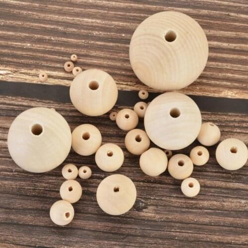 4mm-50mm Natural Hinoki Wood Spacer Beads Round Ball Loose Beads DIY Making Earrings Necklace Jewelry Gifts Findings,10-2000PCs