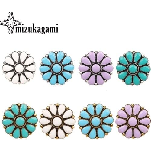 Zinc Alloy Round Enamel Daisy Flowers Golden Silver Decorative Buttons CONCHO Charms Pendants 3pcs/lot 30MM For DIY Accessories