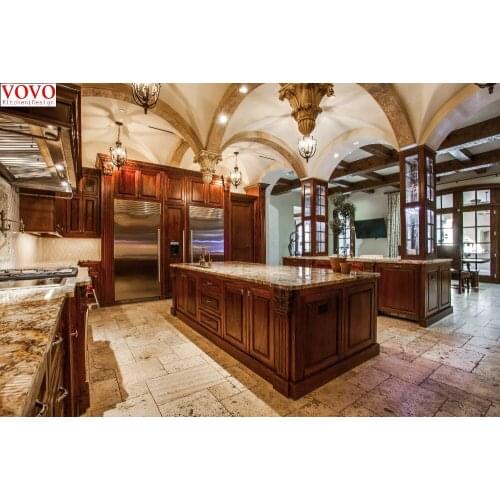 Teak wood kitchen cabinet with large island