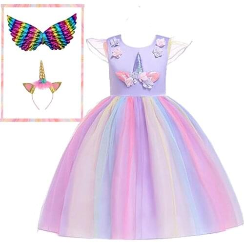 Summer Girls Dresses Clothes Kid Princess Unicorn Dress Ball Gown Vestido Childrens Birthday Party Sukienki