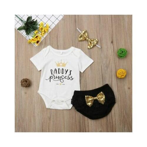 Baby Clothes Newborn Baby Girls Short Sleeve Tops Bodysuit Tutu Shorts Pants Sequin Headband Outfits Size 0-18M