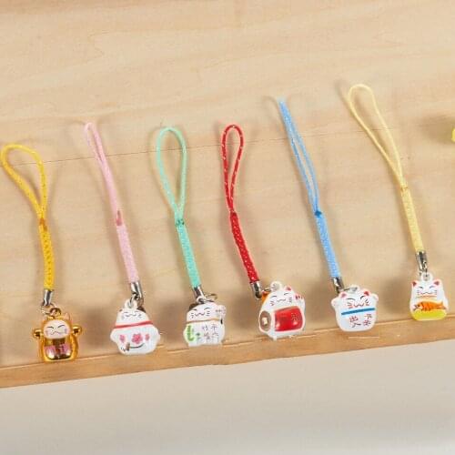 Wholesale 100pcs kawaii mini Maneki Neko bell lucky cat charm cell phone pendant accessories gadget decor phone keychain straps