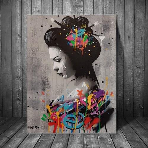 The Japanese Woman Portrait Art Paintings on the Wall Graffiti Art Canvas Posters and Prints Street Art Pictures Home Decoration