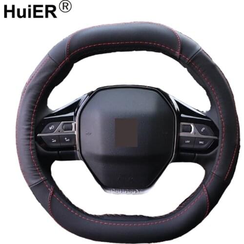 HuiER Car Steering Wheel Cover Oval Shape Micro Fiber Anti-Skid Only Fit For Peugeot 4008 5008 Car-Styling Steering-wheel Cover