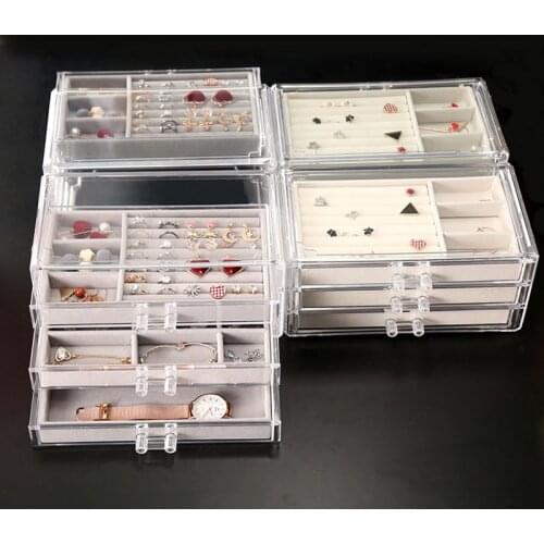 Transparent Acrylic Jewelry Box layout 3 Layers Makeup Organizer Detachable 3 drawers jewellery Storage Drawer girl Gift Boxes