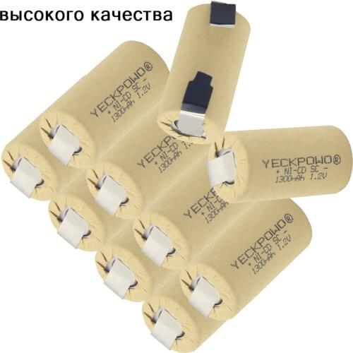 Real capacity as declared 10 pcs SC batteries 1300mAh NICD sub C battery 1.2V akkus flat top for power tools for hitachi