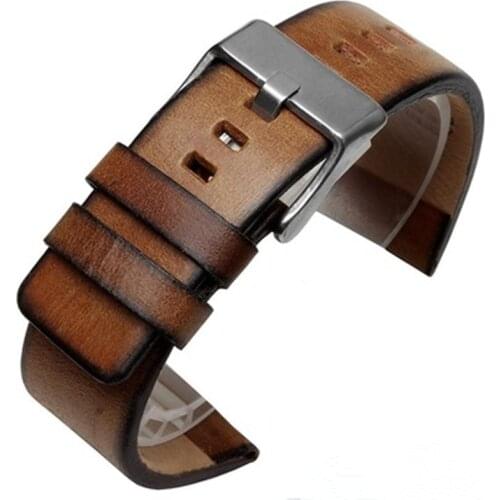High Quality 26mm Soft thick Oil Genuine leather Strap Retro Brown Leather Wristband For DZ DZ4345 STRONGHOLD bracelet free tool