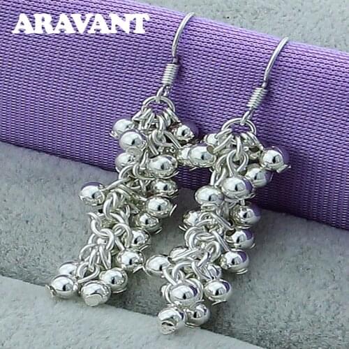 925 Silver Smooth Bead Drop Earrings For Women Fashion Jewelry