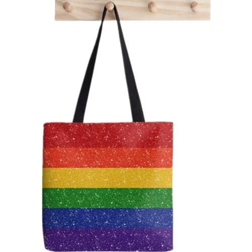 Shopper Faux Glitter Rainbow Flag Printed Tote Bag women Harajuku shopper handbag girl Shoulder shopping bag Lady Canvas Bag