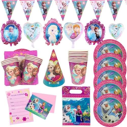 Party supplies disposable tableware Disney Frozen Anna and Elsa Princess birthday party Decorations Tablecloth Plates Cups Flags