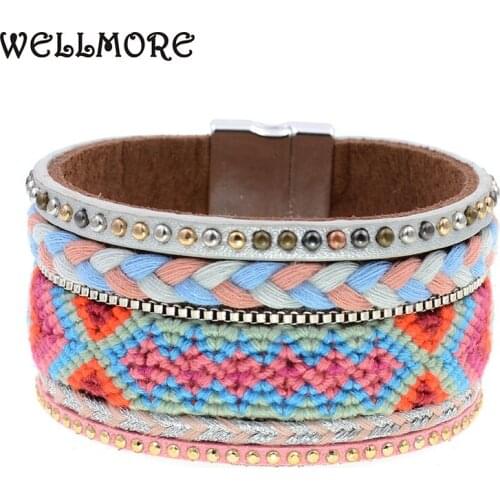 WELLMORE Bohemia handmade cotton bracelet leather bracelets wrap bracelets for women jewelry wholesale drop shipping