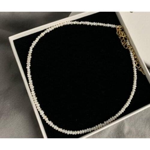 4mm white baroque flat pearl necklace gold clasp extend chain natural Freshwater PEARL Women Jewelry 14'' 17'' 35cm 43cm