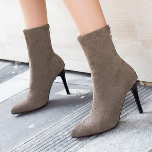 Women Ankle Boots Pointed Toe Autumn Shoes Ladies High Heels Zipper Woman Sedue Pumps Winter Stiletto Short Botas New 2021