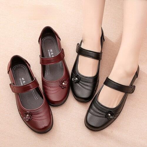 Women Mary Janes Flats Leather shoes women cheap comfort female flats 2021 flower casual shoes woman Round Toe flat black shoes