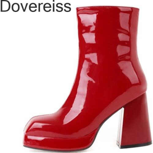 Dovereiss Fashion Female Boots Winter Sexy Elegant Waterproof Red White New Chunky Heels Ankle Boots Block Heels New 45 46 47 48