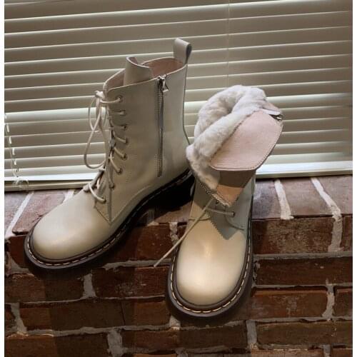 New Arrival Autumn Winter Women The Snow Boots Fashion Natural Genuine Leather Lambs Wool Women Shoes Size 34-41