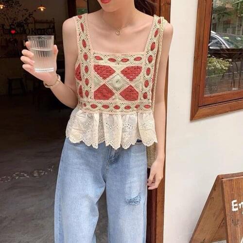 SVOKOR Bohemia Crocheted Tank Tops Women Summer Sleeveless Hollow Stitching with Short Crop Tops Camisole