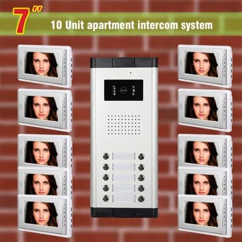 10 units Apartment Video Intercom System 7 Inch Monitor Video Door Phone doorbell kit for apartment visaul intercom entry system