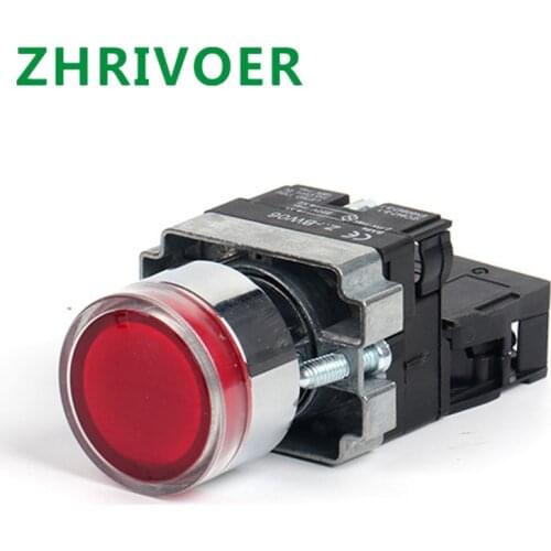 22mm Momentary XB2-BW3361 1NO 24V/AC220V/AC380V Round Push Button Switch with LED/Neon Light Green,Red,Yellow,Blue