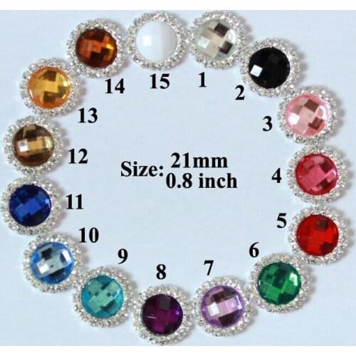 Free Shipping Wholesale 100pcs/lot Mixed Color 21mm Flat Back Round Rhinestone Button For Hair Flower Wedding Invitation LSRB012