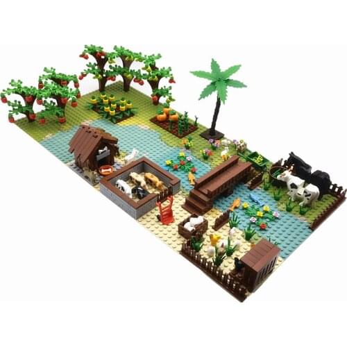 Plants Fruit Tree Farm Animals Building Blocks Bricks Montessori Toys for Children Xmas Birthday Gift MOC Parts Juguetes Bloques