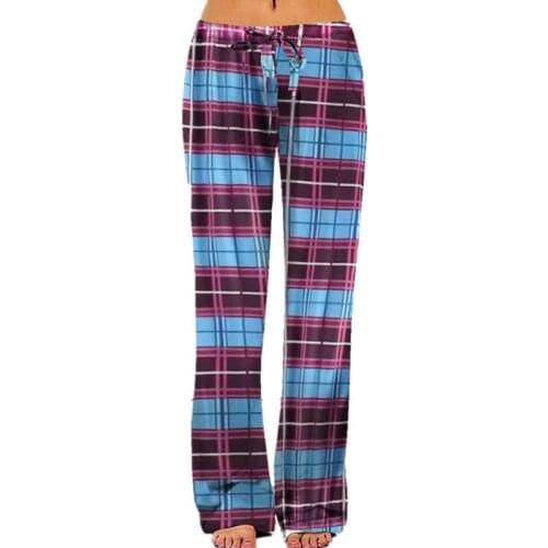 Fashion Wide Leg Pants Women Summer Autumn Casual High Elastic Waist Trousers Drawstring Elegant Leopard Pattern Plaid Print