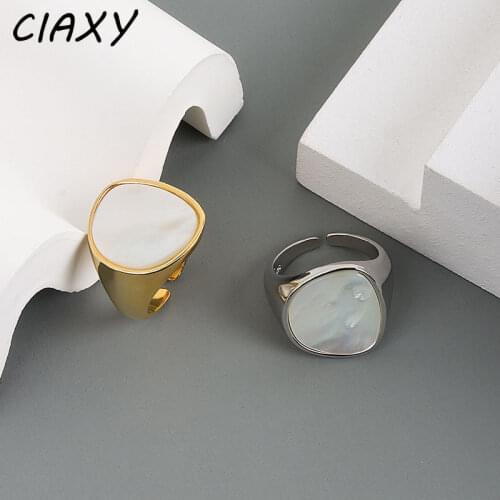 CIAXY 925 Sterling Silver Geometry White Mother-of-pearl Rins for Women Fashion Retro Temperament Open Ring French Jewelry Gifts