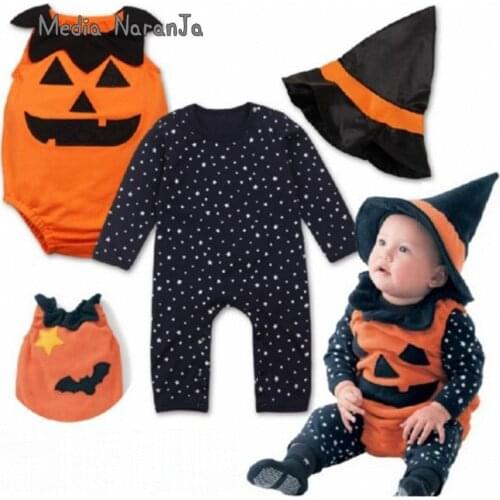 Children Halloween Costume Baby Pumpkin One-piece + Hat 3pcs clothing Set
