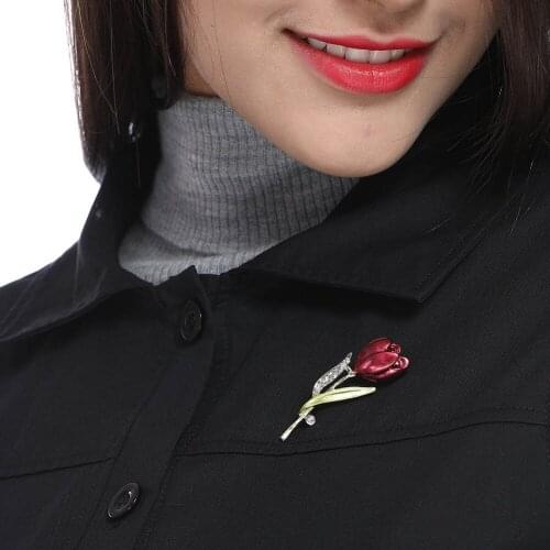 Elegant Tulip Flower Brooch Pin Rhinestone Crystal Costume Jewelry Clothes Accessories Jewelry Brooches For Wedding