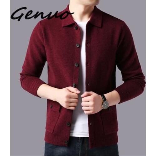 Genuo New Brand Sweater Men Streetwear Fashion Sweater Coat Men Autumn Winter Warm Cashmere Woolen Cardigan Men With Pocket