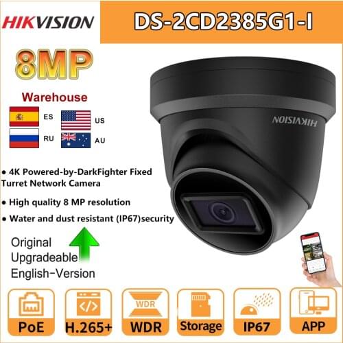 Hikvision IP Camera Original DS-2CD2385G1-I 8MP 4K Dome Security H.265 CCTV PoE Black Color Face Detect Powered by Darkfighter