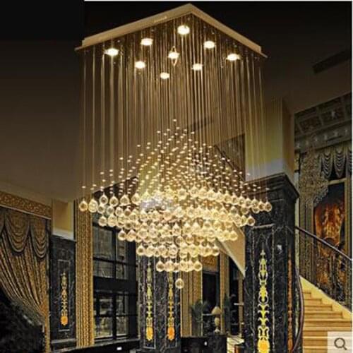 Crystal chandelier modern minimalist Square Villa double staircase lamp Bedroom lamp living room lamp restaurant chandelier led