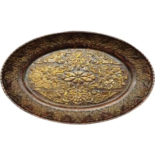 Chinese Old Copper Statue Of Writing-Brush Washer Chinese Gilded Flower Pattern Plates