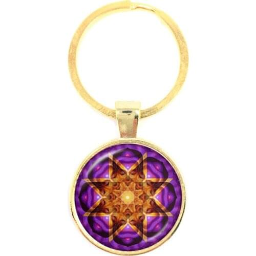 2018 Life Key Chain Fashion OM Yoga Chakra Mandala Glass Jewels Sacred Geometric Purple Flower Gift For Friends Brithday Gift