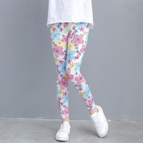 Spring Girls Leggings Baby Girls Soft Elastic Skinny Pants Flower Print Children Cotton Trousers Leggings for Girls 4-14 Years