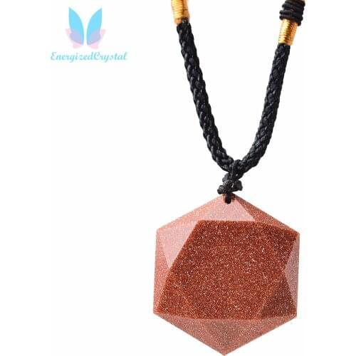 Fashion Gold Sand Quartz Healing Charka Hexagram Healing Crystal Pendant Gift